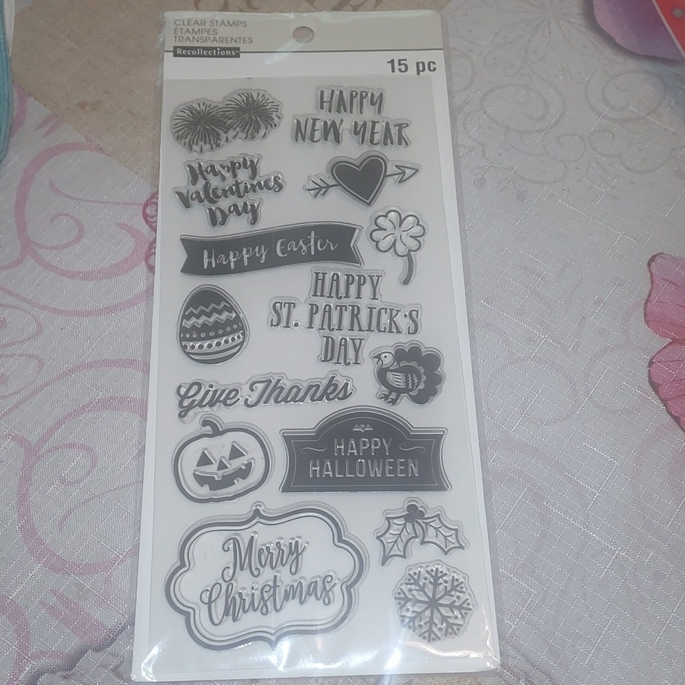 RECOLLECTIONS clear stamps happy Halloween merry Christmas... 15 pc new - Picture 2 of 5